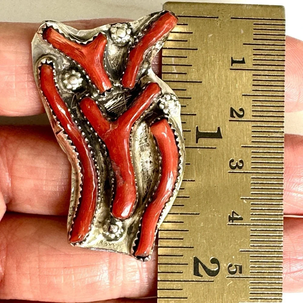 Navajo‎ Red Branch Coral Ring Sz 7 Sterling Signed Tsabetsaye Turquoise